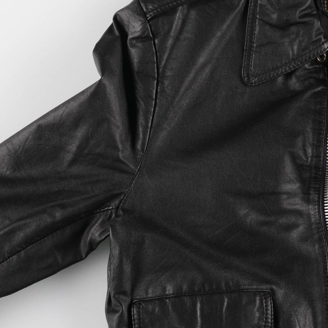 Vintage 80'S Lee A-2 Leather Flight Jacket, Men's M Size genuine leather black type Vintage Second Hand