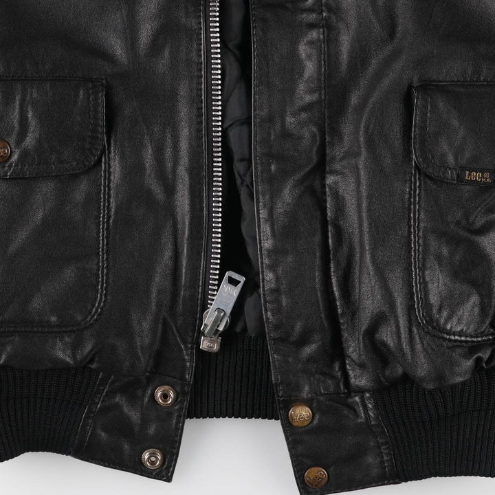Vintage 80'S Lee A-2 Leather Flight Jacket, Men's M Size genuine leather black type Vintage Second Hand