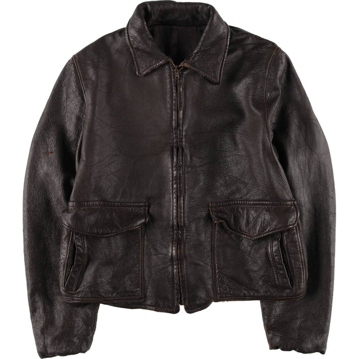 Leather blouson type, men's size M, vintage unclear brown type Vintage Second Hand