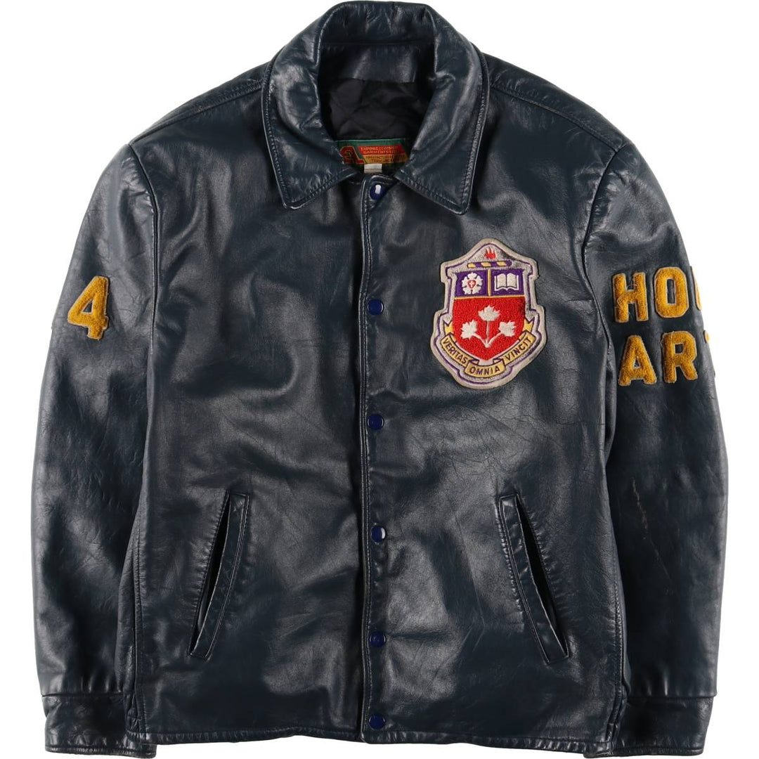 80s-90'S EXPORT LEATHER GARMENTS LTD All-leather varsity jacket with collar Made in Canada Men's XL size unclear navy blue type Vintage Second Hand