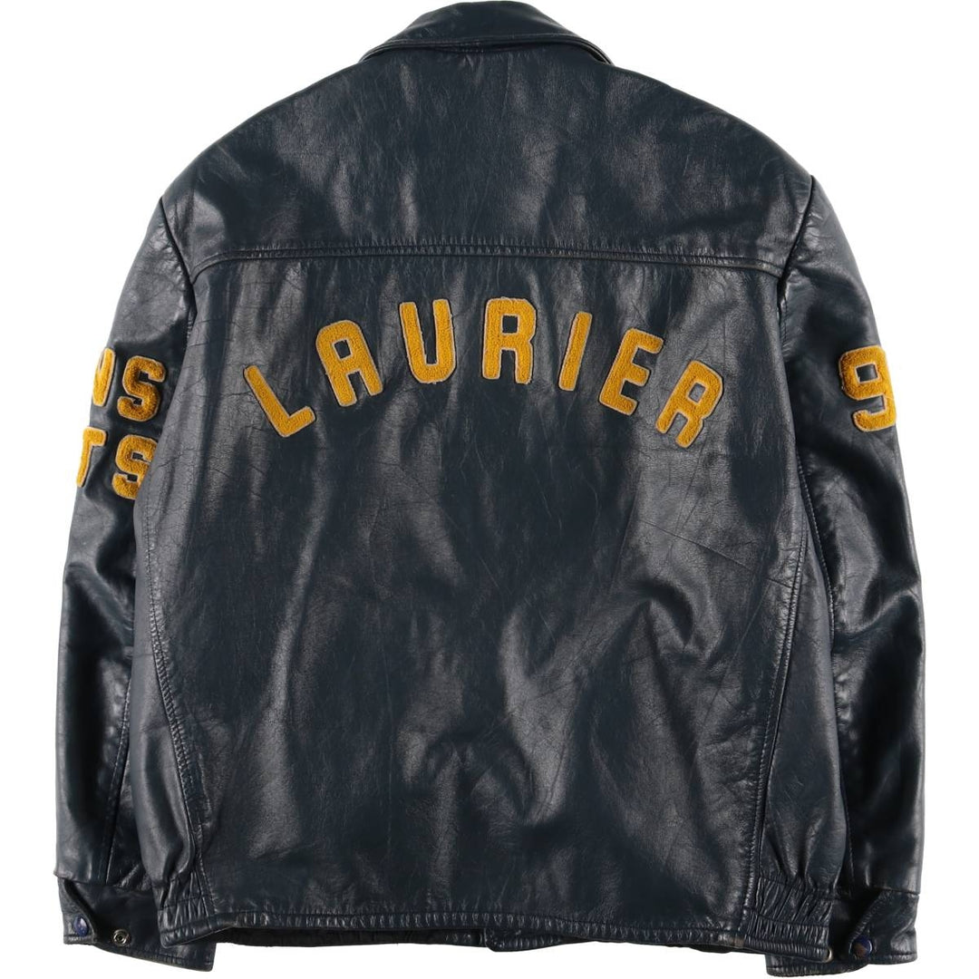 80s-90'S EXPORT LEATHER GARMENTS LTD All-leather varsity jacket with collar Made in Canada Men's XL size unclear navy blue type Vintage Second Hand