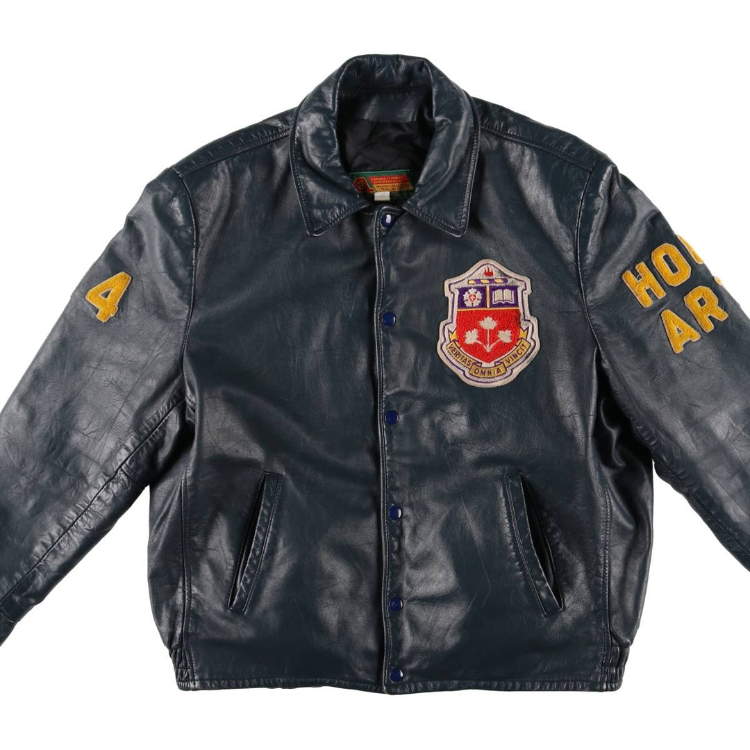 80s-90'S EXPORT LEATHER GARMENTS LTD All-leather varsity jacket with collar Made in Canada Men's XL size unclear navy blue type Vintage Second Hand