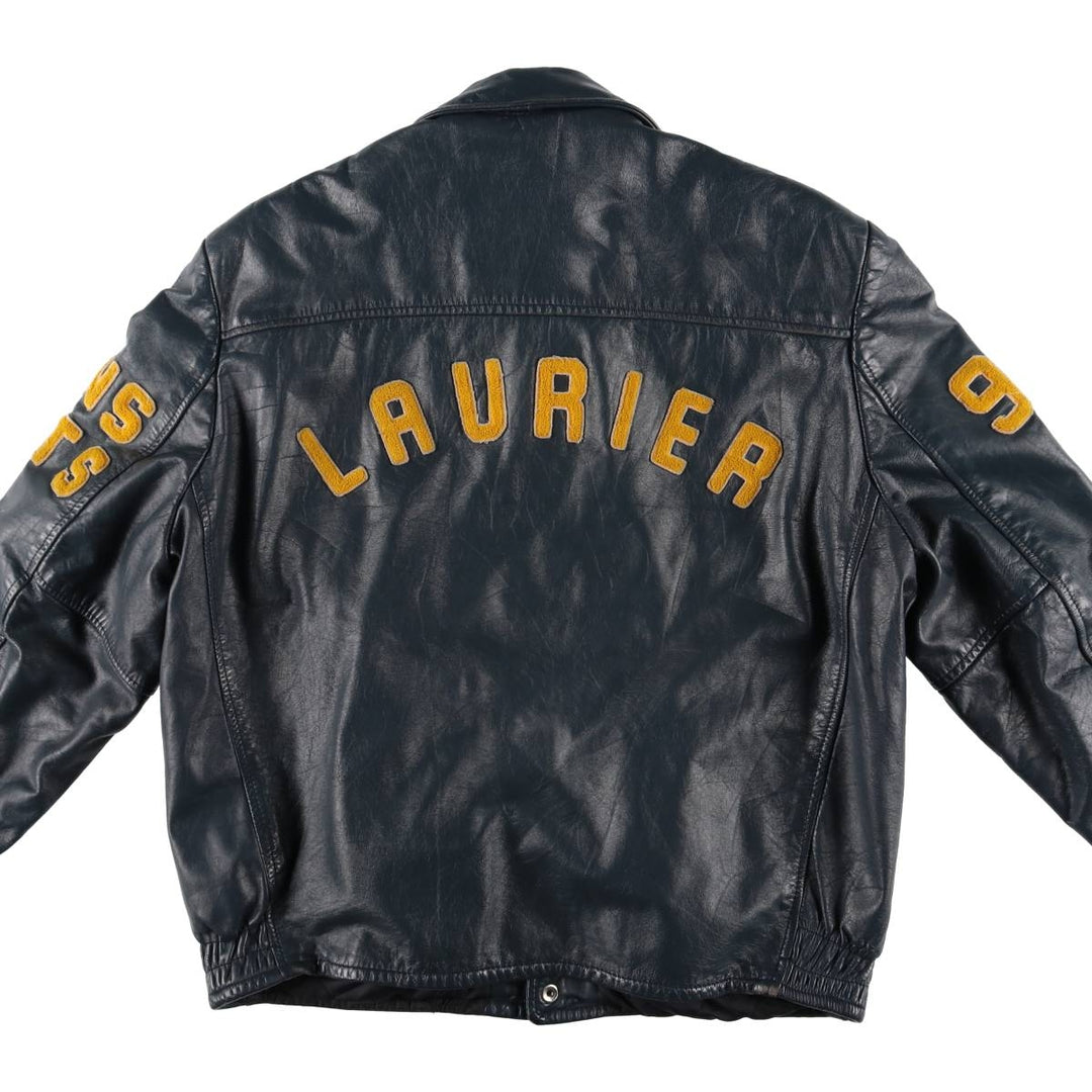 80s-90'S EXPORT LEATHER GARMENTS LTD All-leather varsity jacket with collar Made in Canada Men's XL size unclear navy blue type Vintage Second Hand