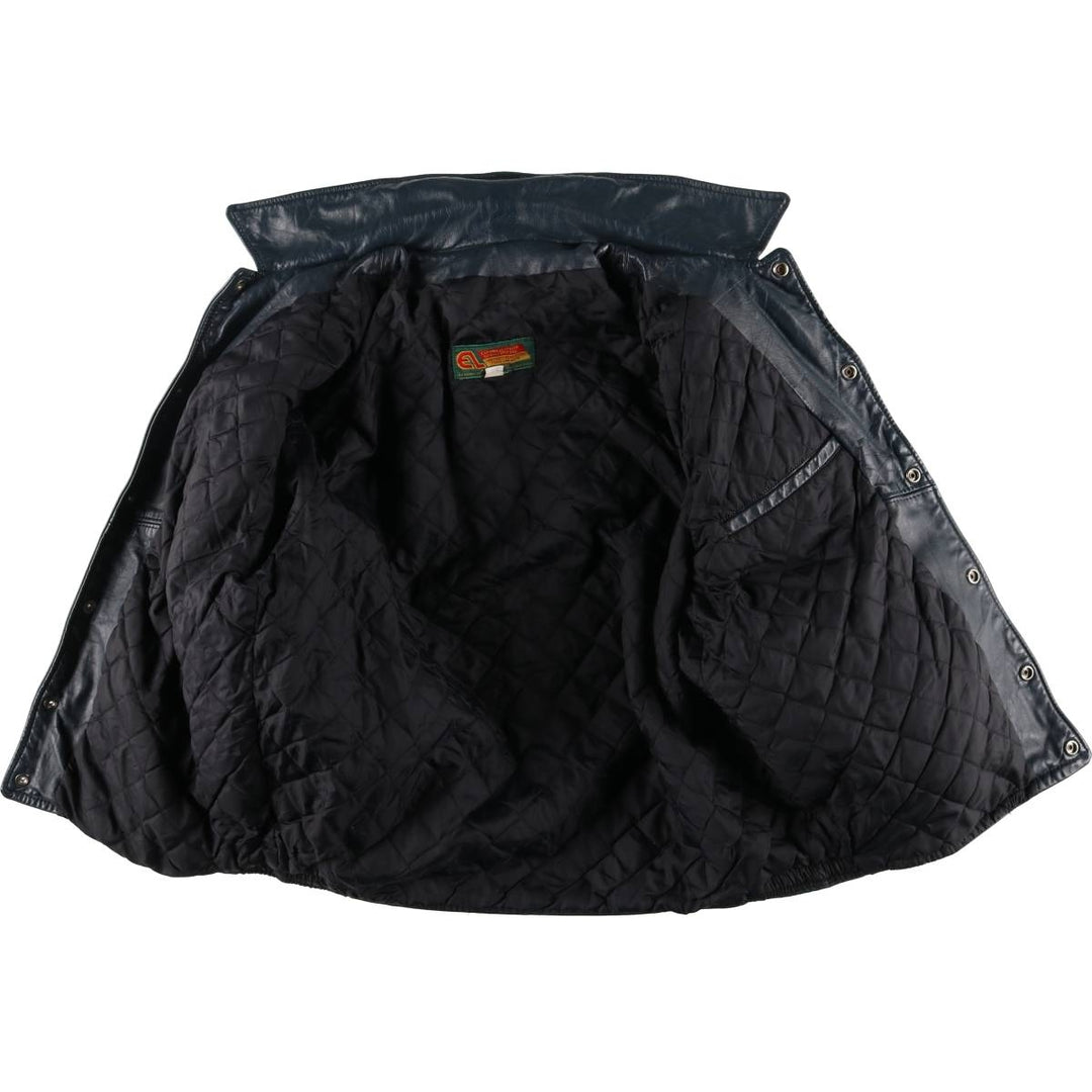 80s-90'S EXPORT LEATHER GARMENTS LTD All-leather varsity jacket with collar Made in Canada Men's XL size unclear navy blue type Vintage Second Hand