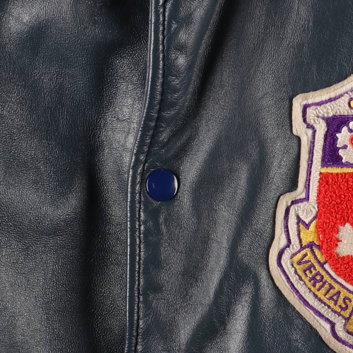 80s-90'S EXPORT LEATHER GARMENTS LTD All-leather varsity jacket with collar Made in Canada Men's XL size unclear navy blue type Vintage Second Hand