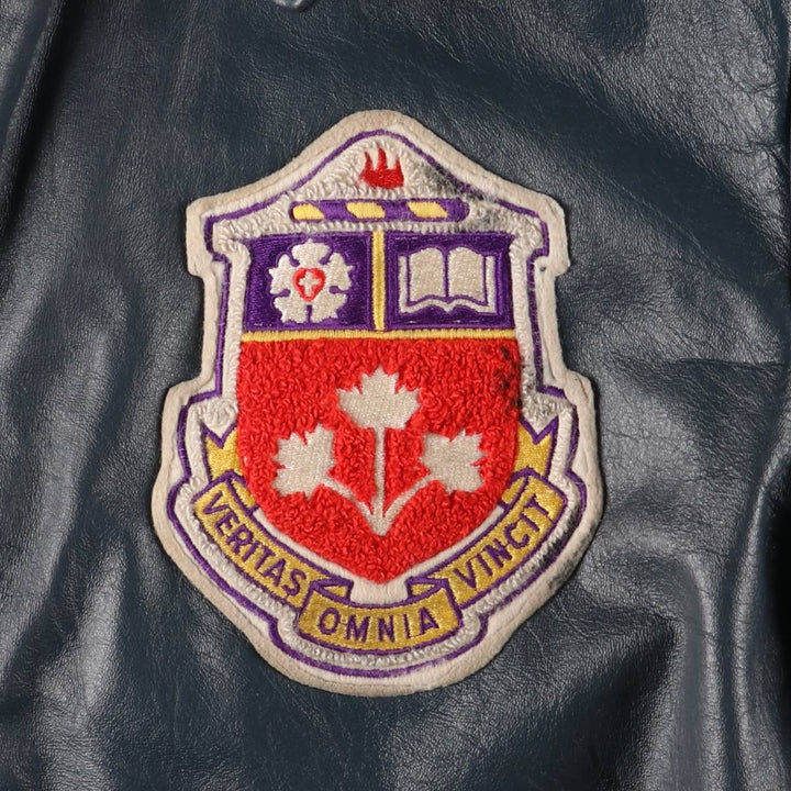 80s-90'S EXPORT LEATHER GARMENTS LTD All-leather varsity jacket with collar Made in Canada Men's XL size unclear navy blue type Vintage Second Hand