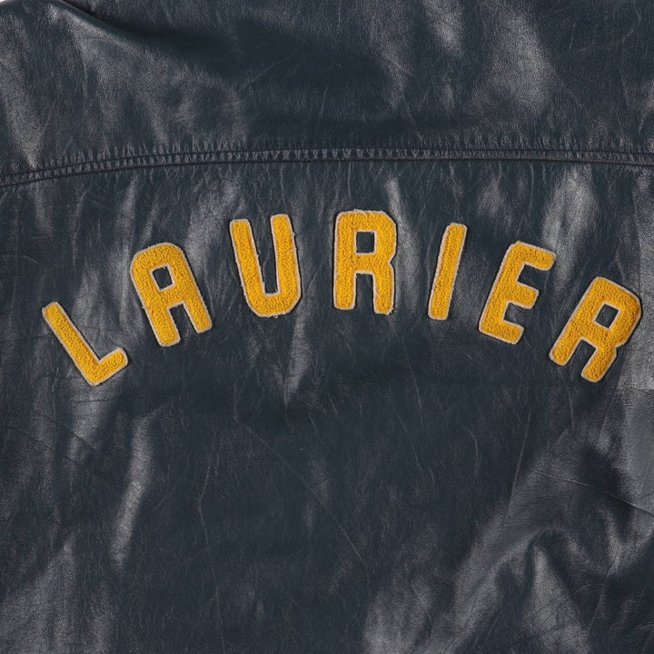 80s-90'S EXPORT LEATHER GARMENTS LTD All-leather varsity jacket with collar Made in Canada Men's XL size unclear navy blue type Vintage Second Hand