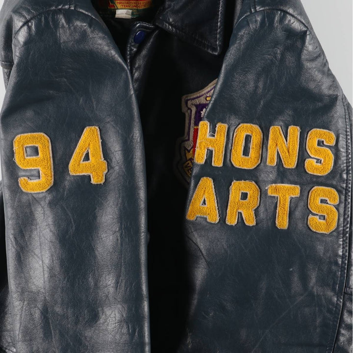 80s-90'S EXPORT LEATHER GARMENTS LTD All-leather varsity jacket with collar Made in Canada Men's XL size unclear navy blue type Vintage Second Hand