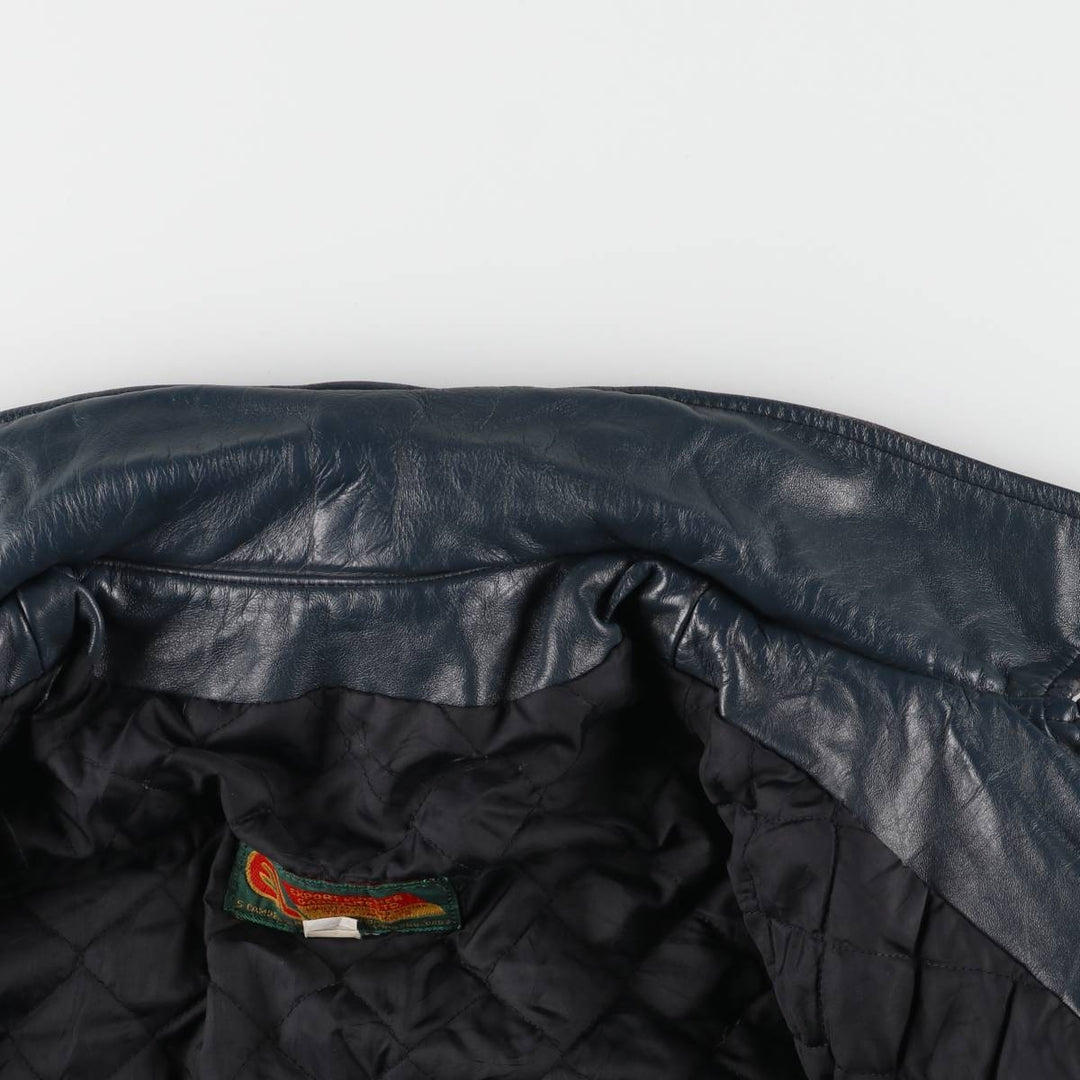 80s-90'S EXPORT LEATHER GARMENTS LTD All-leather varsity jacket with collar Made in Canada Men's XL size unclear navy blue type Vintage Second Hand