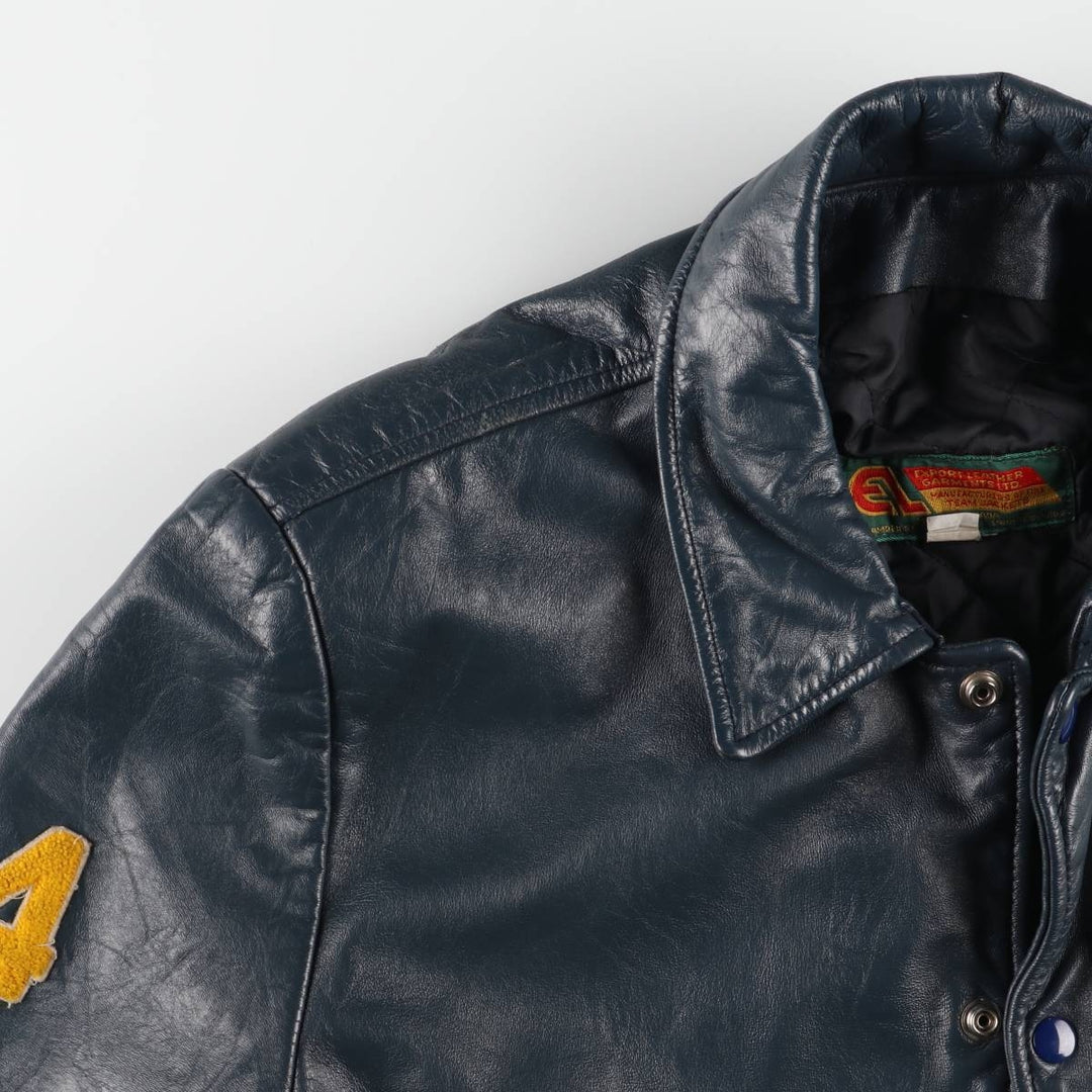80s-90'S EXPORT LEATHER GARMENTS LTD All-leather varsity jacket with collar Made in Canada Men's XL size unclear navy blue type Vintage Second Hand