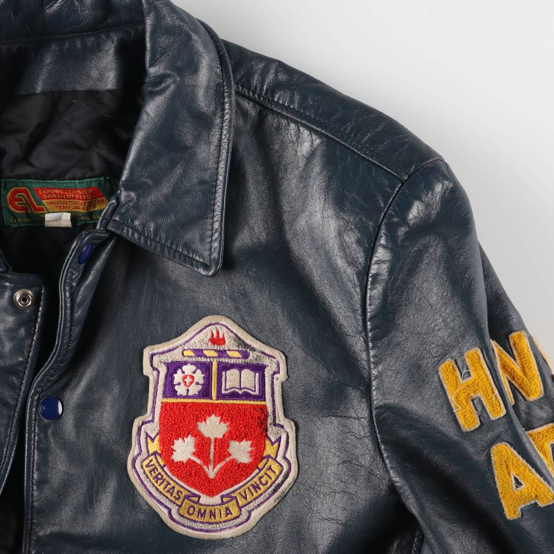 80s-90'S EXPORT LEATHER GARMENTS LTD All-leather varsity jacket with collar Made in Canada Men's XL size unclear navy blue type Vintage Second Hand