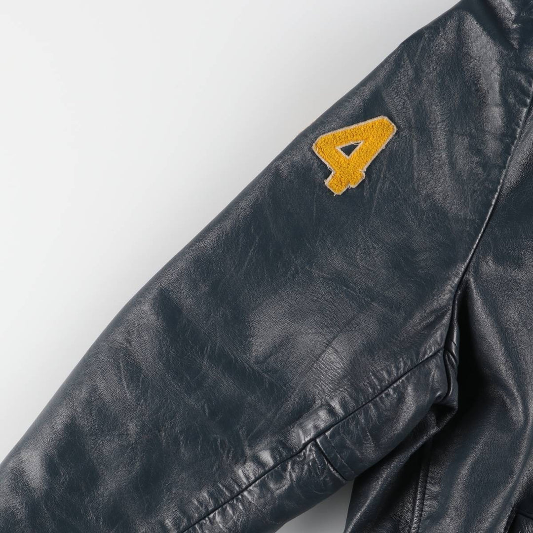 80s-90'S EXPORT LEATHER GARMENTS LTD All-leather varsity jacket with collar Made in Canada Men's XL size unclear navy blue type Vintage Second Hand