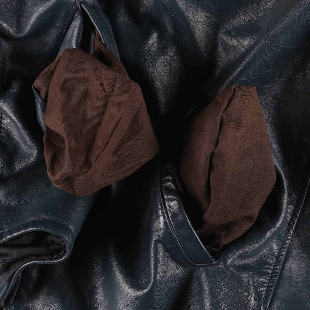 80s-90'S EXPORT LEATHER GARMENTS LTD All-leather varsity jacket with collar Made in Canada Men's XL size unclear navy blue type Vintage Second Hand