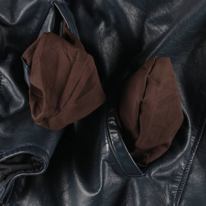 80s-90'S EXPORT LEATHER GARMENTS LTD All-leather varsity jacket with collar Made in Canada Men's XL size unclear navy blue type Vintage Second Hand