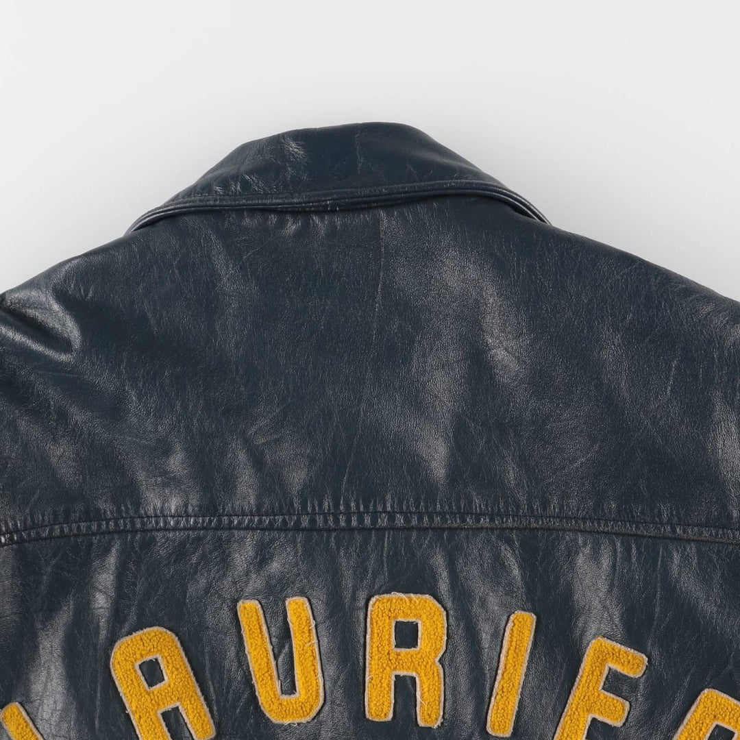80s-90'S EXPORT LEATHER GARMENTS LTD All-leather varsity jacket with collar Made in Canada Men's XL size unclear navy blue type Vintage Second Hand