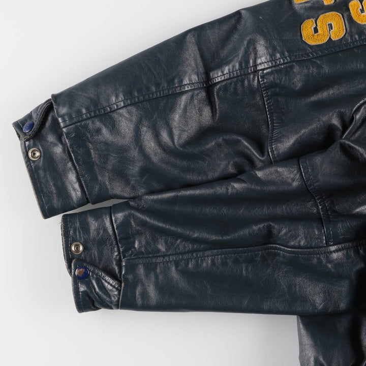 80s-90'S EXPORT LEATHER GARMENTS LTD All-leather varsity jacket with collar Made in Canada Men's XL size unclear navy blue type Vintage Second Hand