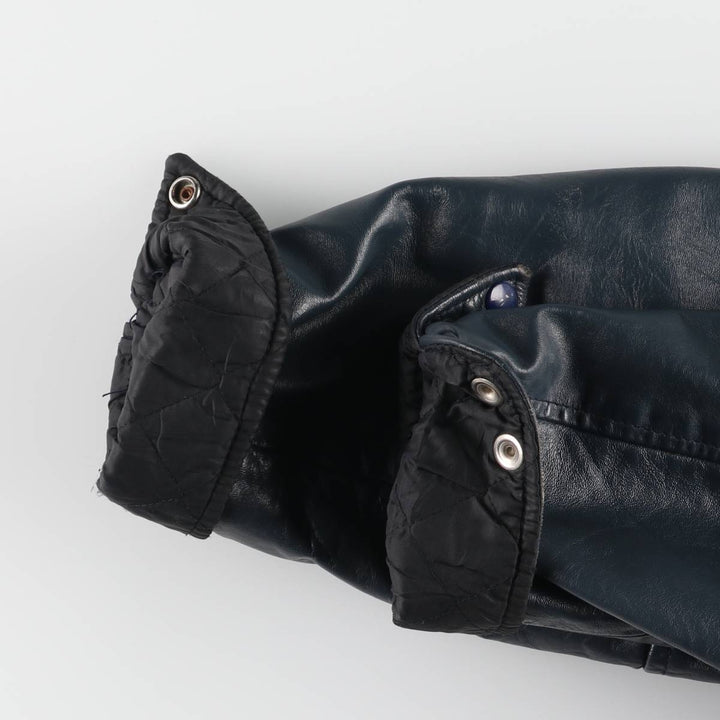 80s-90'S EXPORT LEATHER GARMENTS LTD All-leather varsity jacket with collar Made in Canada Men's XL size unclear navy blue type Vintage Second Hand