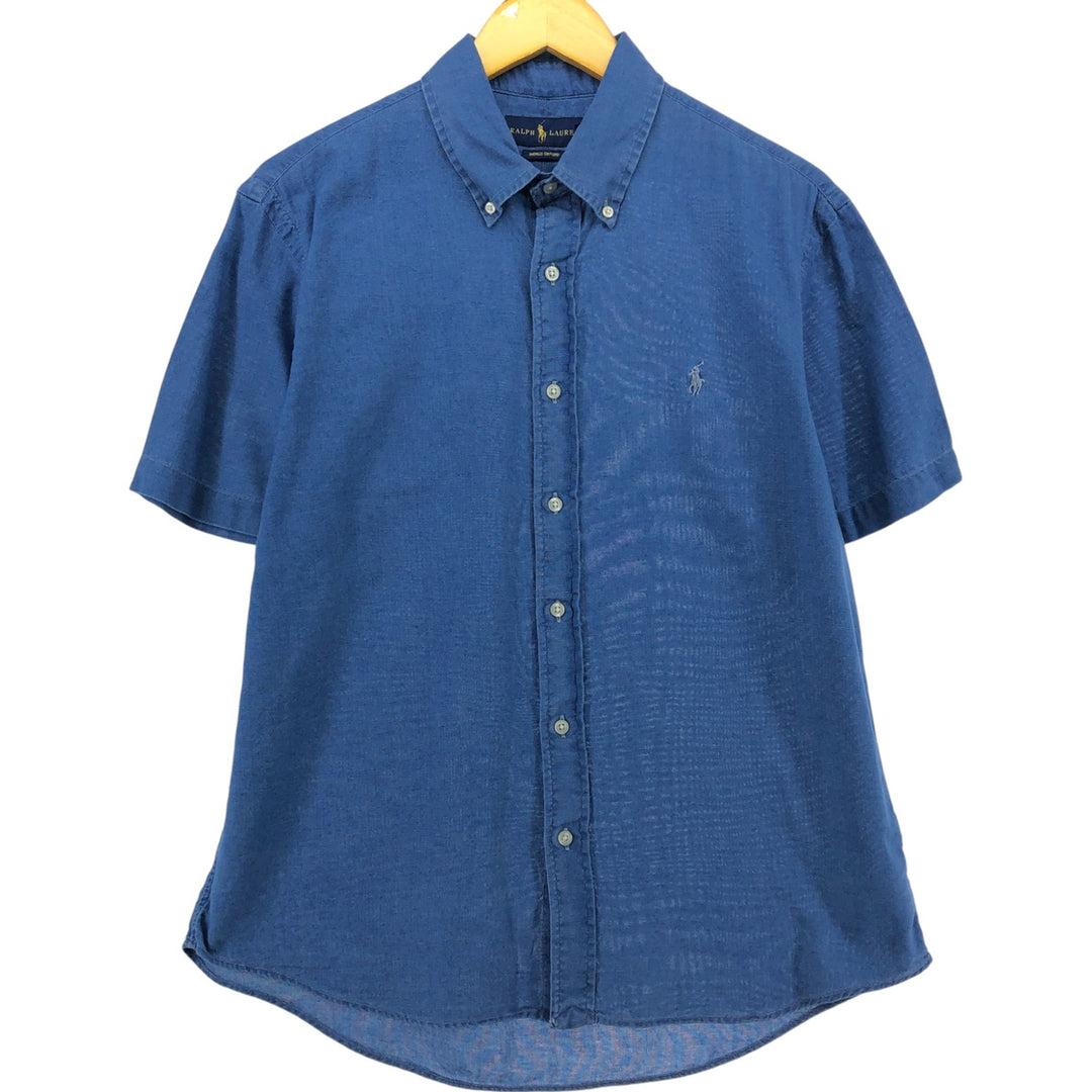 Ralph Lauren INDIGO OXFORD short sleeve button down shirt, men's size M cotton blue type Vintage Second Hand