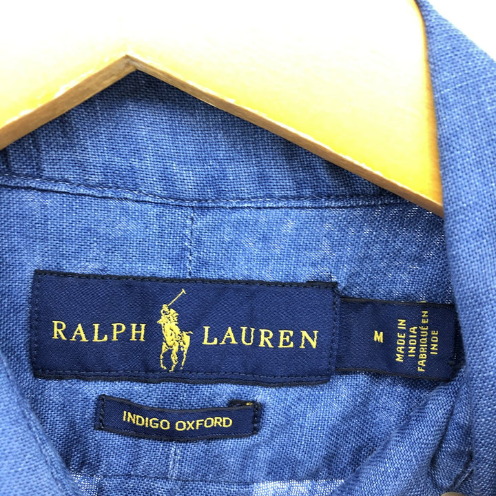 Ralph Lauren INDIGO OXFORD short sleeve button down shirt, men's size M cotton blue type Vintage Second Hand