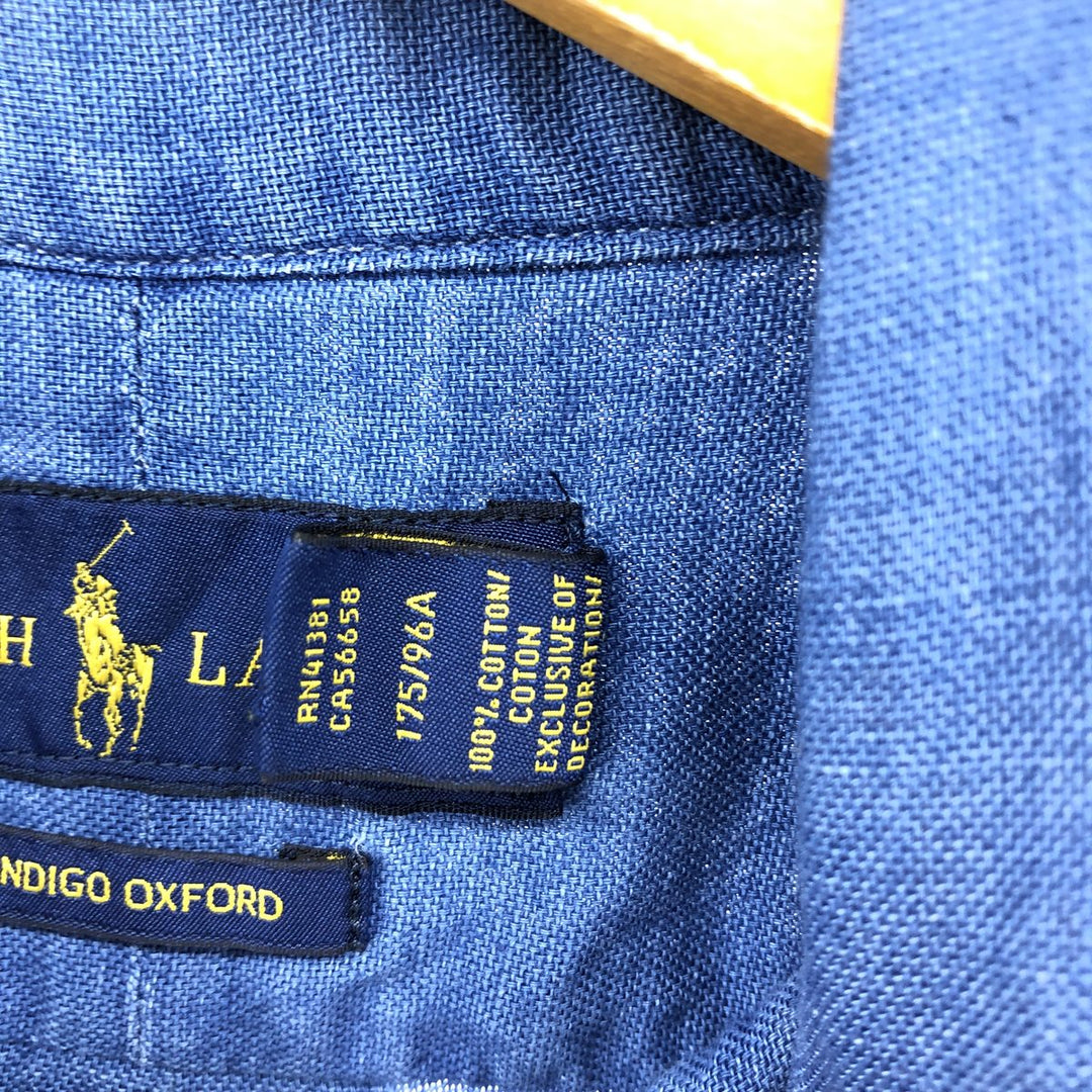 Ralph Lauren INDIGO OXFORD short sleeve button down shirt, men's size M cotton blue type Vintage Second Hand