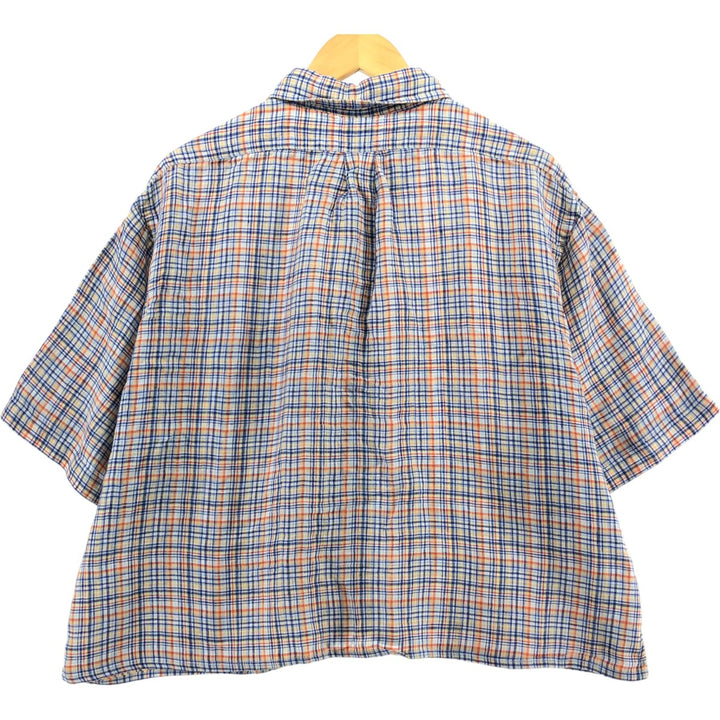 Brooks Brothers 1818 Check Pattern Button-down Short Sleeve Linen Shirt Men's XXL linen blue type Vintage Second Hand