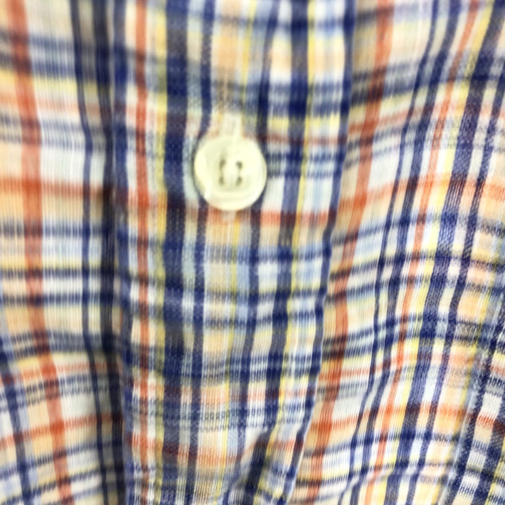 Brooks Brothers 1818 Check Pattern Button-down Short Sleeve Linen Shirt Men's XXL linen blue type Vintage Second Hand