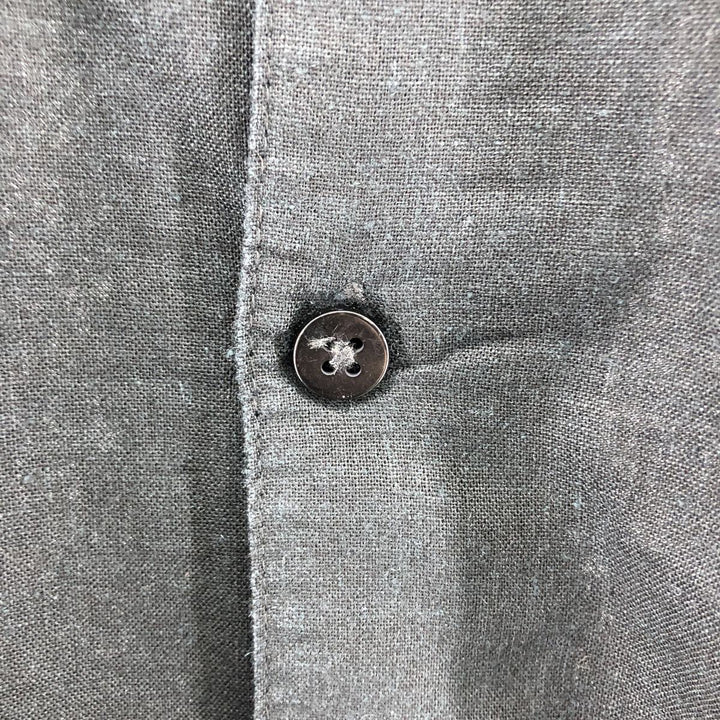 Haggar Two-tone short-sleeve open-collar rayon x linen box shirt, men's size L linen black type Vintage Second Hand
