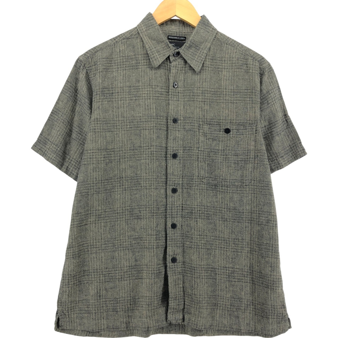 MARC EDWARDS WASHABLE LINEN Check Pattern Short Sleeve Rayon x Linen Shirt Box Shirt Men's M Size linen Khaki type Vintage Second Hand