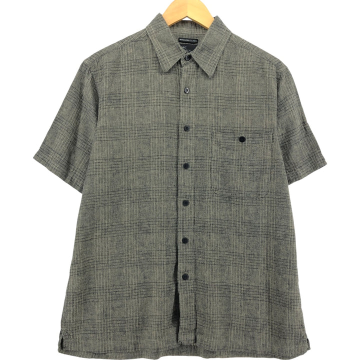 MARC EDWARDS WASHABLE LINEN Check Pattern Short Sleeve Rayon x Linen Shirt Box Shirt Men's M Size linen Khaki type Vintage Second Hand