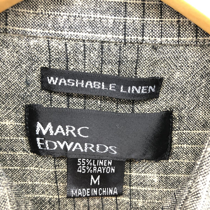 MARC EDWARDS WASHABLE LINEN Check Pattern Short Sleeve Rayon x Linen Shirt Box Shirt Men's M Size linen Khaki type Vintage Second Hand