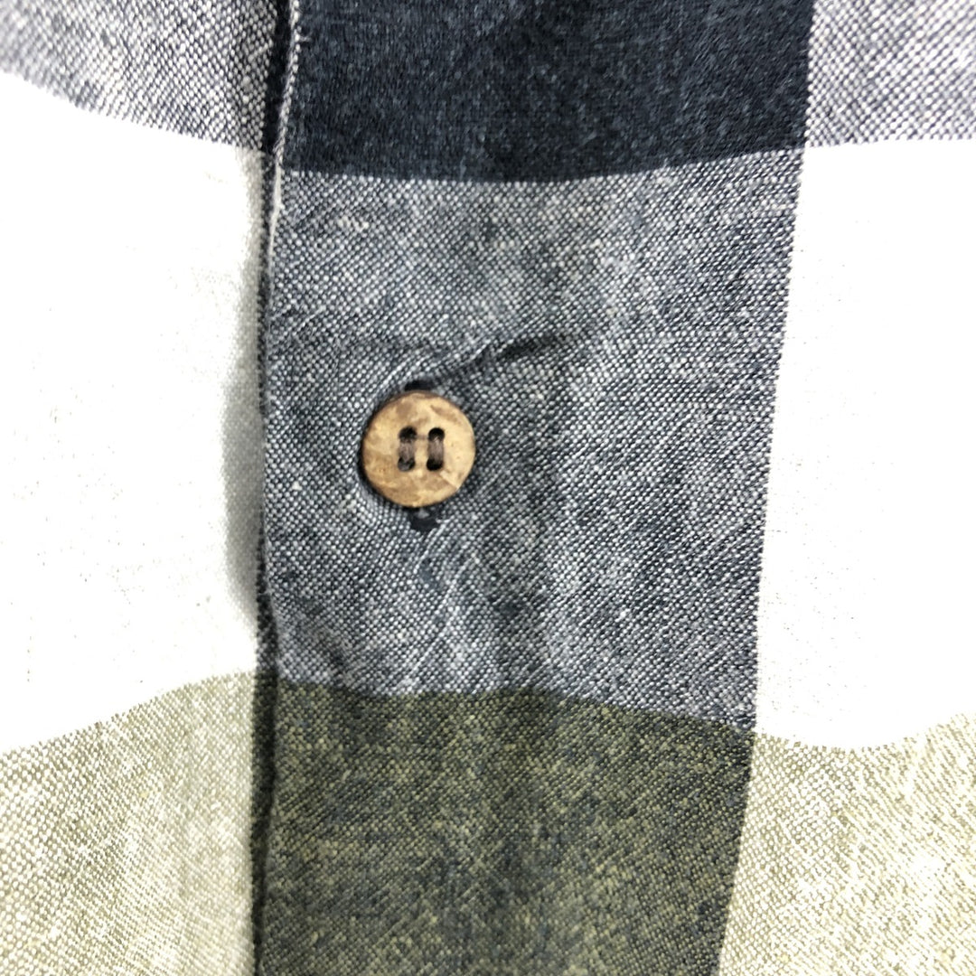LA CABANA Check Pattern Short Sleeve Viscose x Linen Shirt Box Shirt Men's L Size Vintage linen gray type Vintage Second Hand