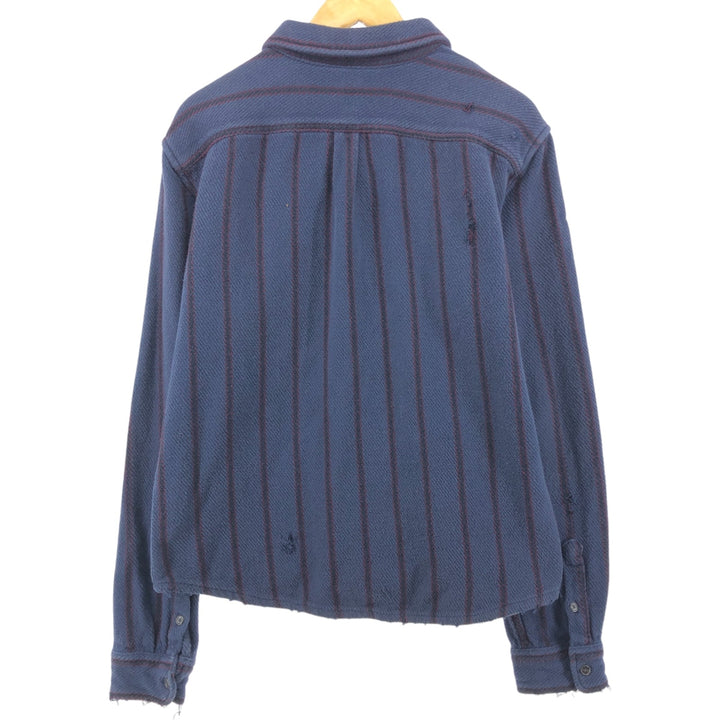 00'S GAP STAND FIT Stripe Pattern Long Sleeve Heavy Flannel Shirt Men's Size L cotton navy blue type Vintage Second Hand