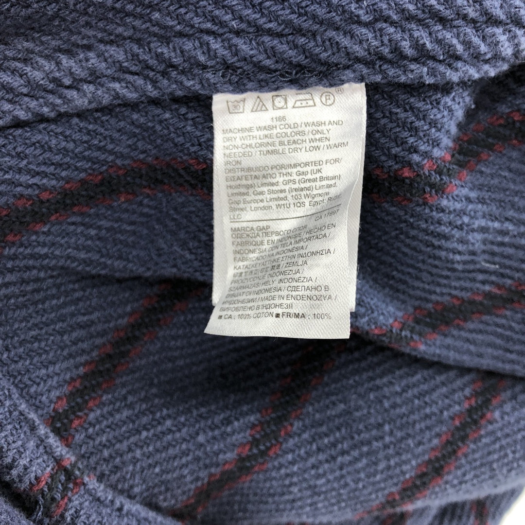 00'S GAP STAND FIT Stripe Pattern Long Sleeve Heavy Flannel Shirt Men's Size L cotton navy blue type Vintage Second Hand