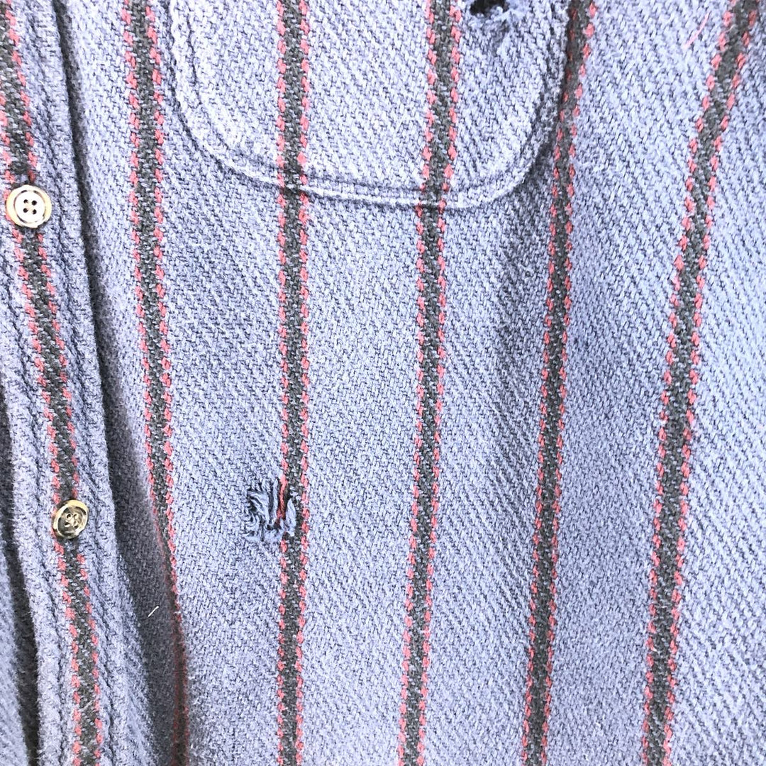00'S GAP STAND FIT Stripe Pattern Long Sleeve Heavy Flannel Shirt Men's Size L cotton navy blue type Vintage Second Hand