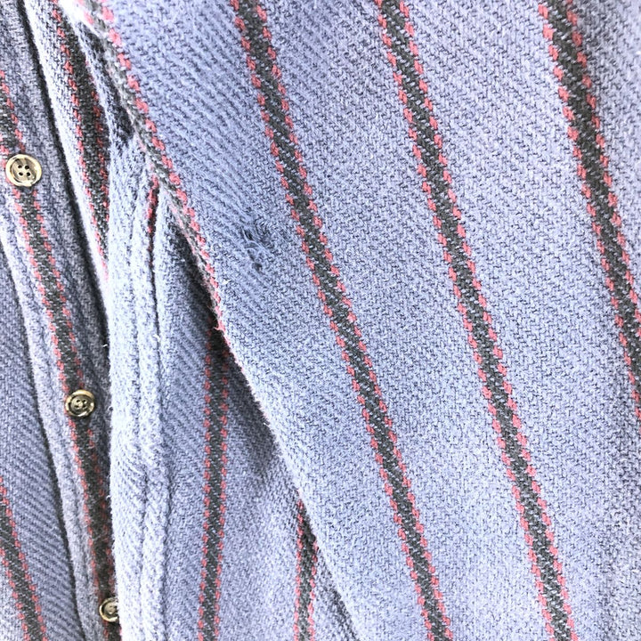 00'S GAP STAND FIT Stripe Pattern Long Sleeve Heavy Flannel Shirt Men's Size L cotton navy blue type Vintage Second Hand