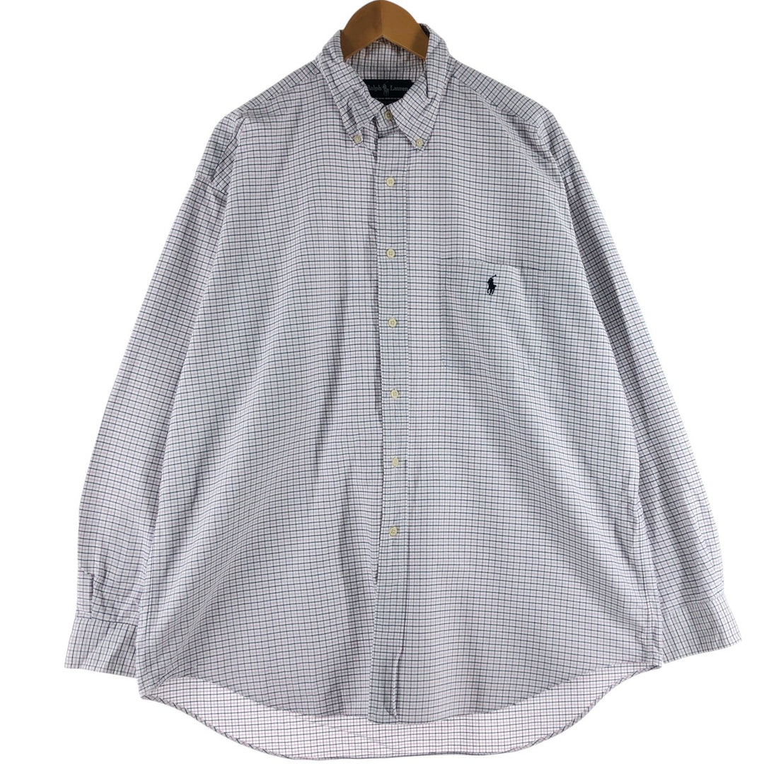 Ralph Lauren BIG SHIRT Long sleeve button-down check shirt Men's L size cotton white type Vintage Second Hand