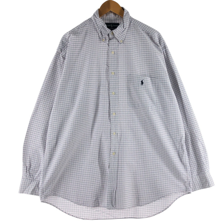 Ralph Lauren BIG SHIRT Long sleeve button-down check shirt Men's L size cotton white type Vintage Second Hand