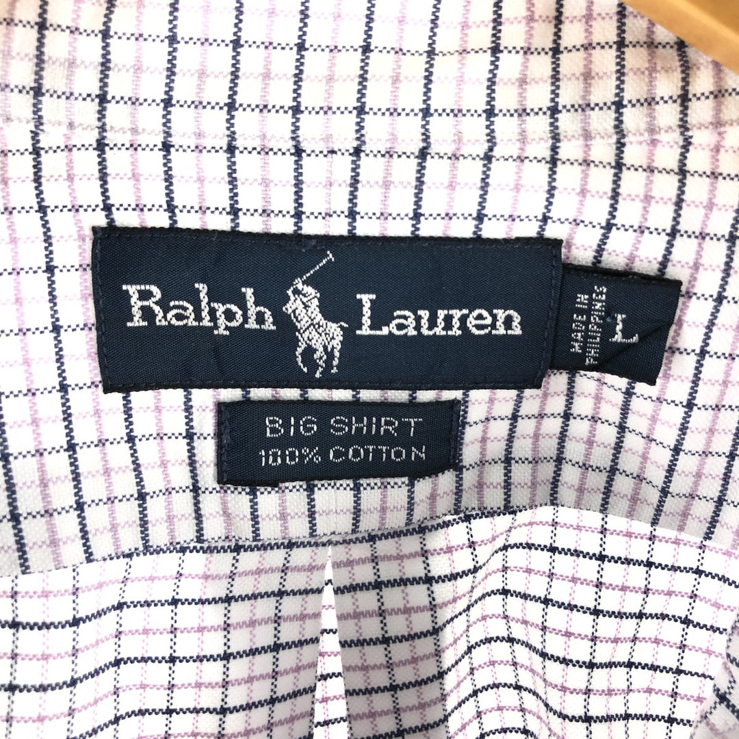 Ralph Lauren BIG SHIRT Long sleeve button-down check shirt Men's L size cotton white type Vintage Second Hand
