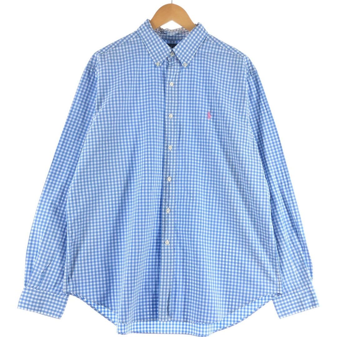 Ralph Lauren Classic Fit Gingham Check Long Sleeve Button Down Check Shirt Men's XL cotton Blue type light blue Vintage Second Hand