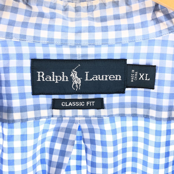 Ralph Lauren Classic Fit Gingham Check Long Sleeve Button Down Check Shirt Men's XL cotton Blue type light blue Vintage Second Hand