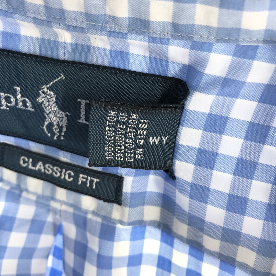 Ralph Lauren Classic Fit Gingham Check Long Sleeve Button Down Check Shirt Men's XL cotton Blue type light blue Vintage Second Hand