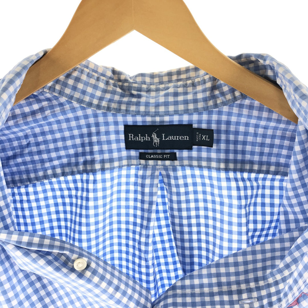 Ralph Lauren Classic Fit Gingham Check Long Sleeve Button Down Check Shirt Men's XL cotton Blue type light blue Vintage Second Hand