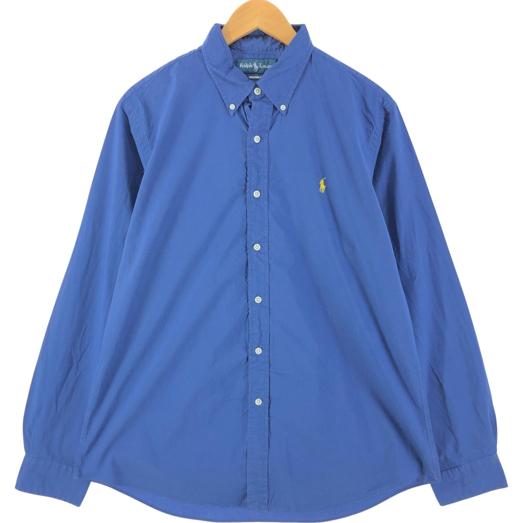 Ralph Lauren CUSTOM FIT long sleeve button down shirt, men's size L cotton navy blue type Vintage Second Hand