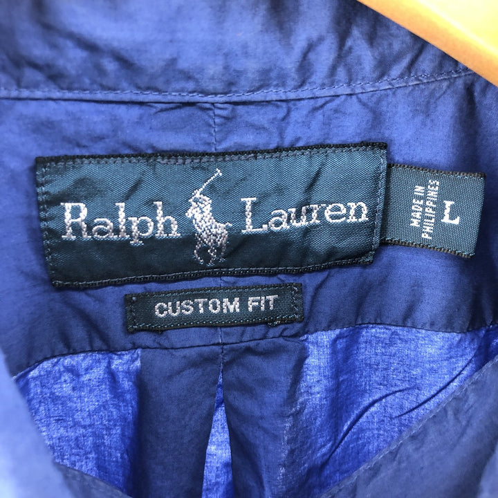 Ralph Lauren CUSTOM FIT long sleeve button down shirt, men's size L cotton navy blue type Vintage Second Hand