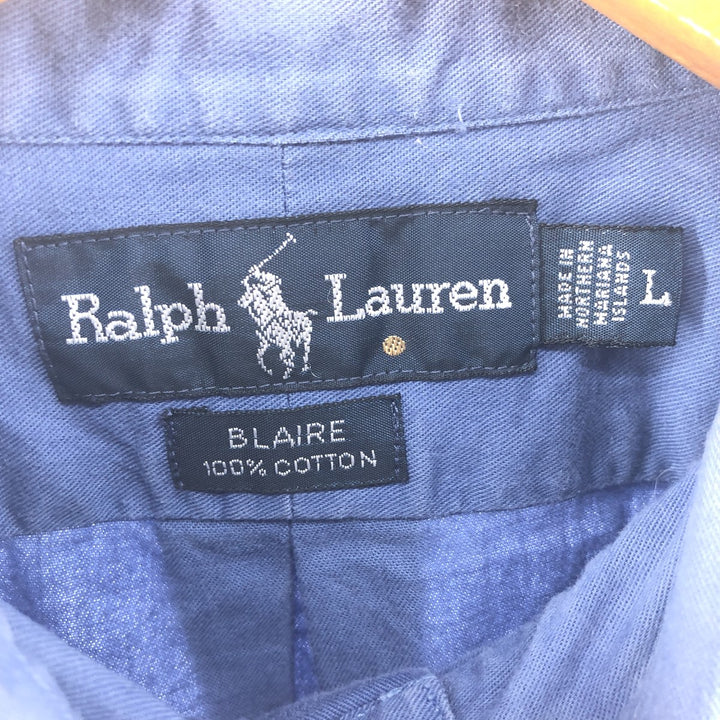 Ralph Lauren BLAIRE long sleeve button down shirt, men's size L cotton navy blue type Vintage Second Hand