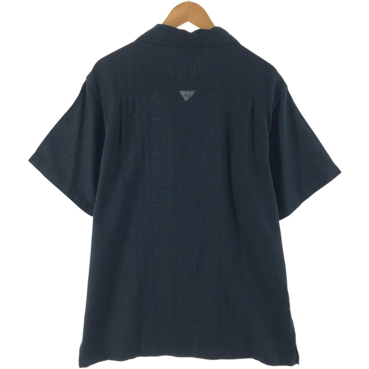 Haggar Clothing Short Sleeve Open Collar Linen Shirt Box Shirt Men's XL linen black type Vintage Second Hand