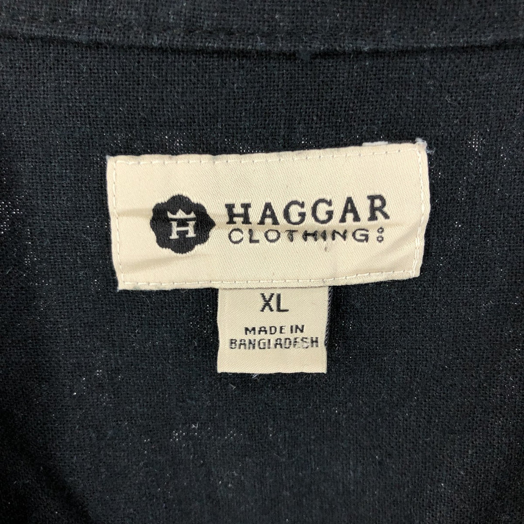 Haggar Clothing Short Sleeve Open Collar Linen Shirt Box Shirt Men's XL linen black type Vintage Second Hand