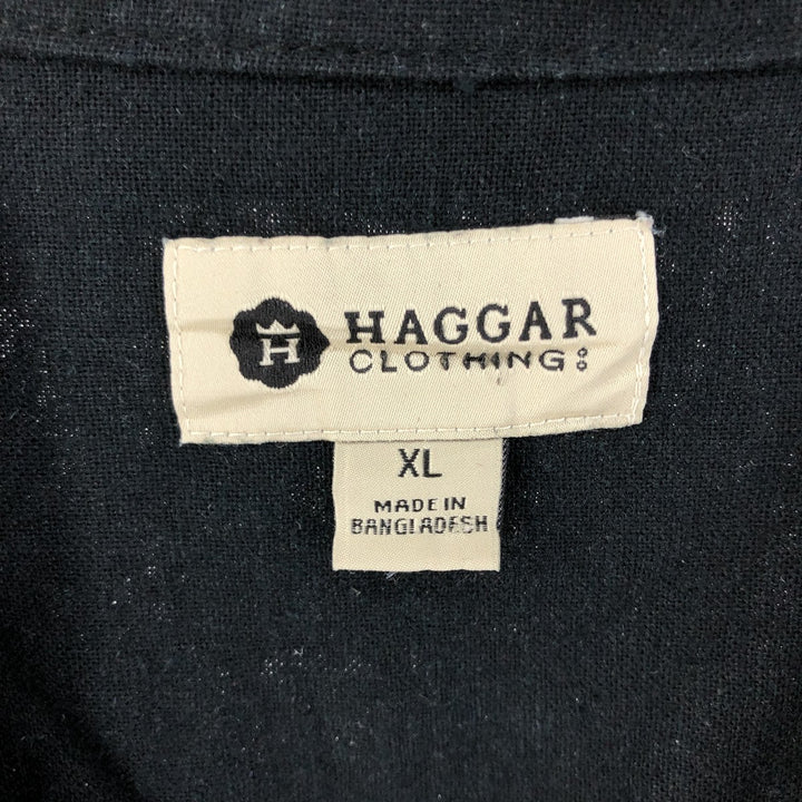 Haggar Clothing Short Sleeve Open Collar Linen Shirt Box Shirt Men's XL linen black type Vintage Second Hand