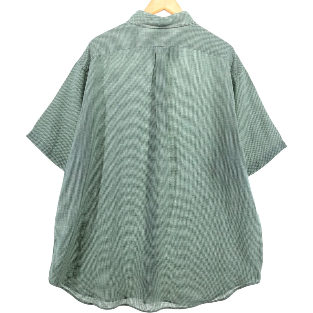 Ralph Lauren Check Pattern Short Sleeve Linen Button Down Shirt Men's XXL linen green type Vintage Second Hand