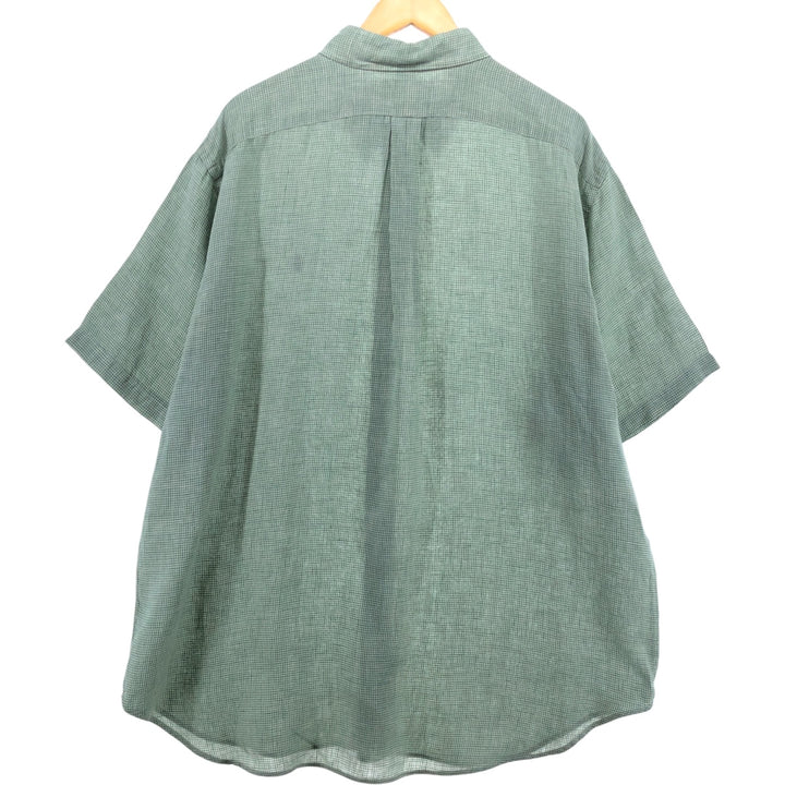 Ralph Lauren Check Pattern Short Sleeve Linen Button Down Shirt Men's XXL linen green type Vintage Second Hand